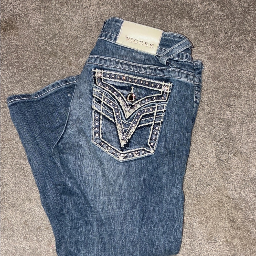 Vigoss Women's Blue Ankle Jeans with Embellished Pocket